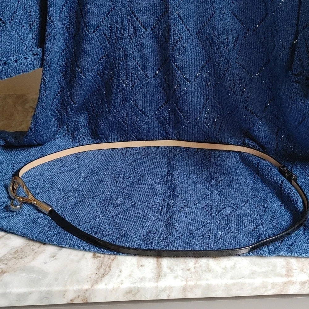 Amiee Lynn Black Patent Leather Adjustable Belt Gold Hook & Loop